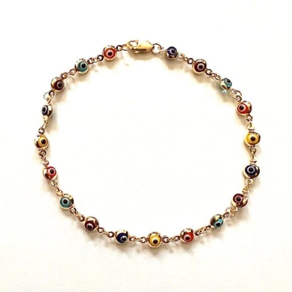 14K Real Gold Rainbow evil Eye Bracelet | Birthday Gift for Her | Ideal Gift | - Picture 6 of 8